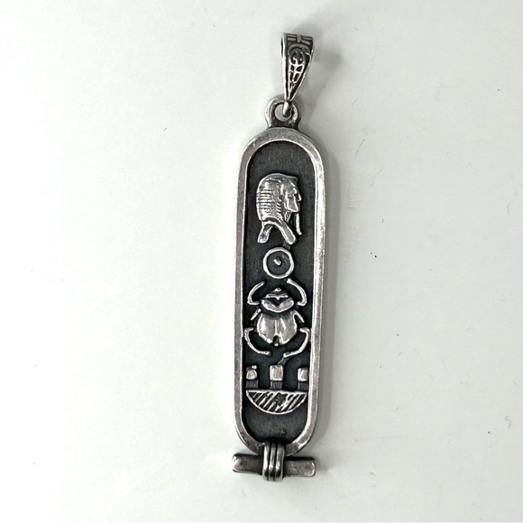 Sterling Silver Egyptian Hieroglyphics Cartouche Tag 2.2 in Length Pendant Only - Picture 3 of 10